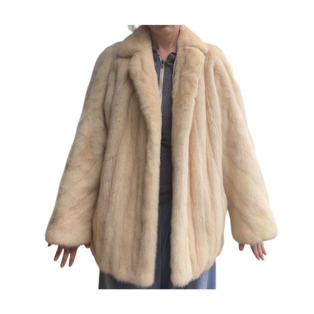 Vintage Genuine Mink Fur Coat Ivory Cream Blonde Apres Ski Old Money Jacket USA